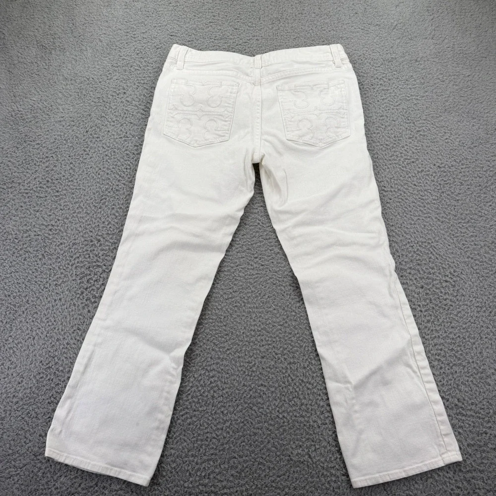 Tory Burch Womens White Cropped Jeans Straight Leg Logo Pockets Size 29